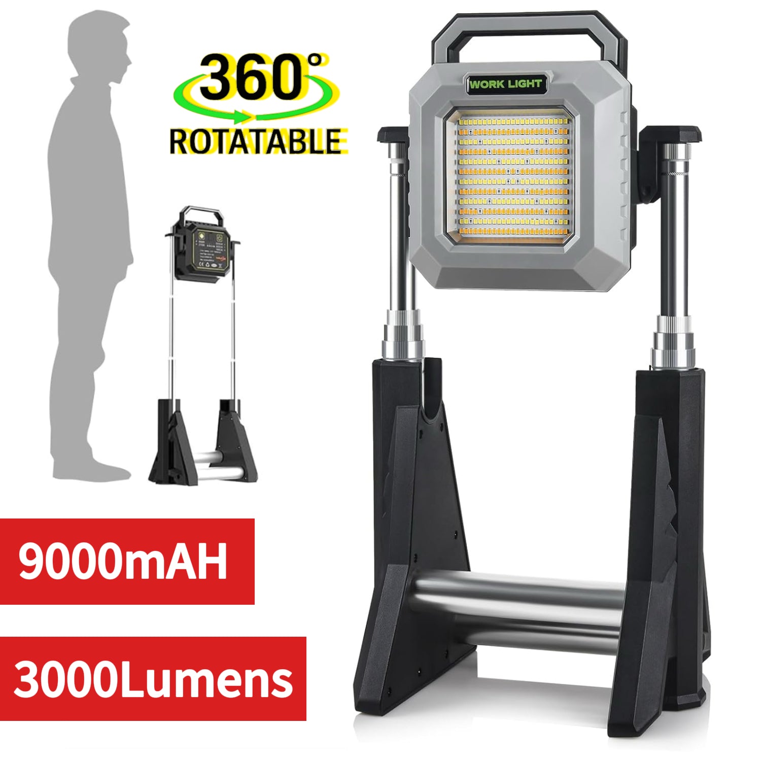 ZANOID Rechargeable LED Work Light with Integrated Stand (3000 Lumens)