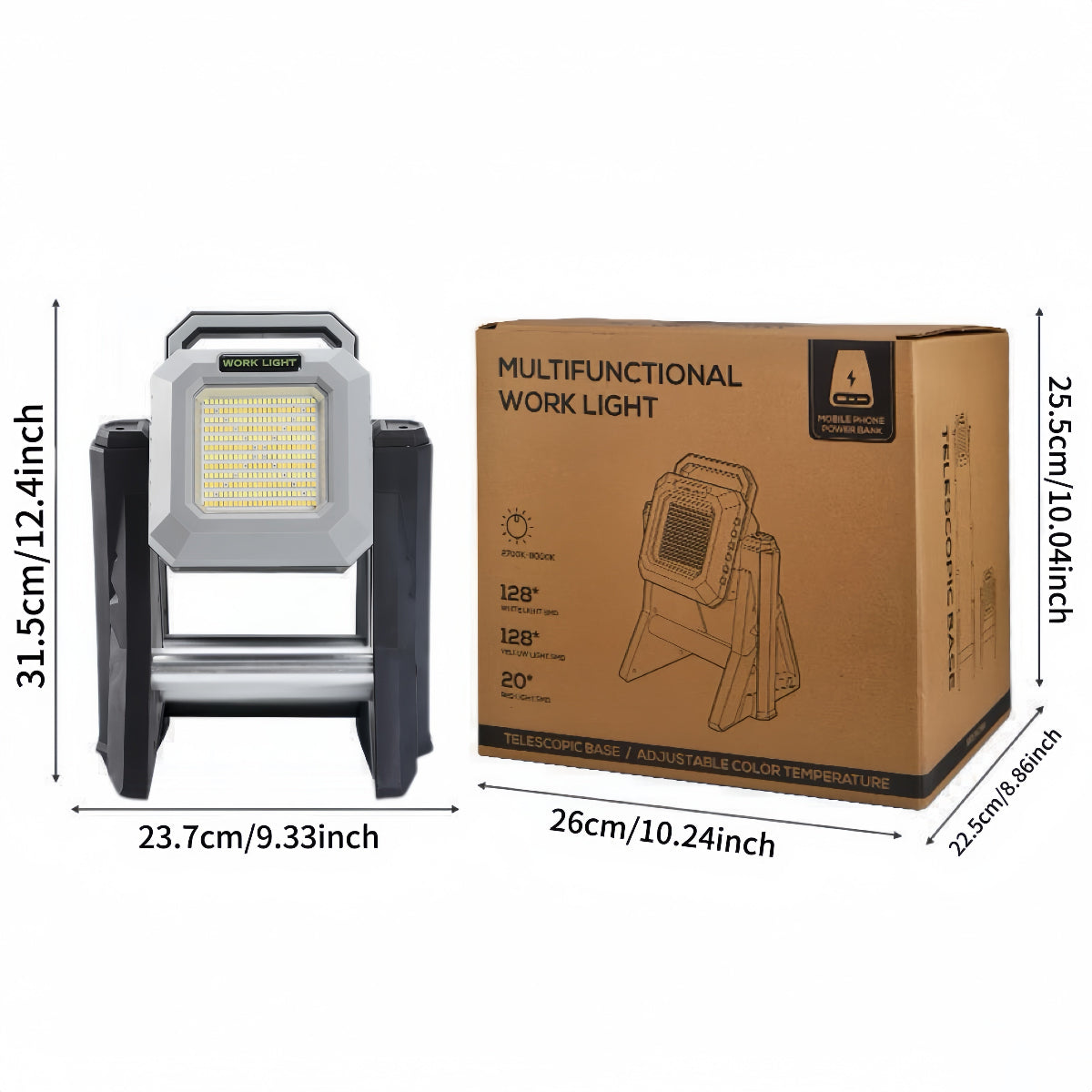 ZANOID Rechargeable LED Work Light with Integrated Stand | 3000 Lumens, 9000mAh | Portable Flood Light for Construction & Camping - ZANOID Work Lights