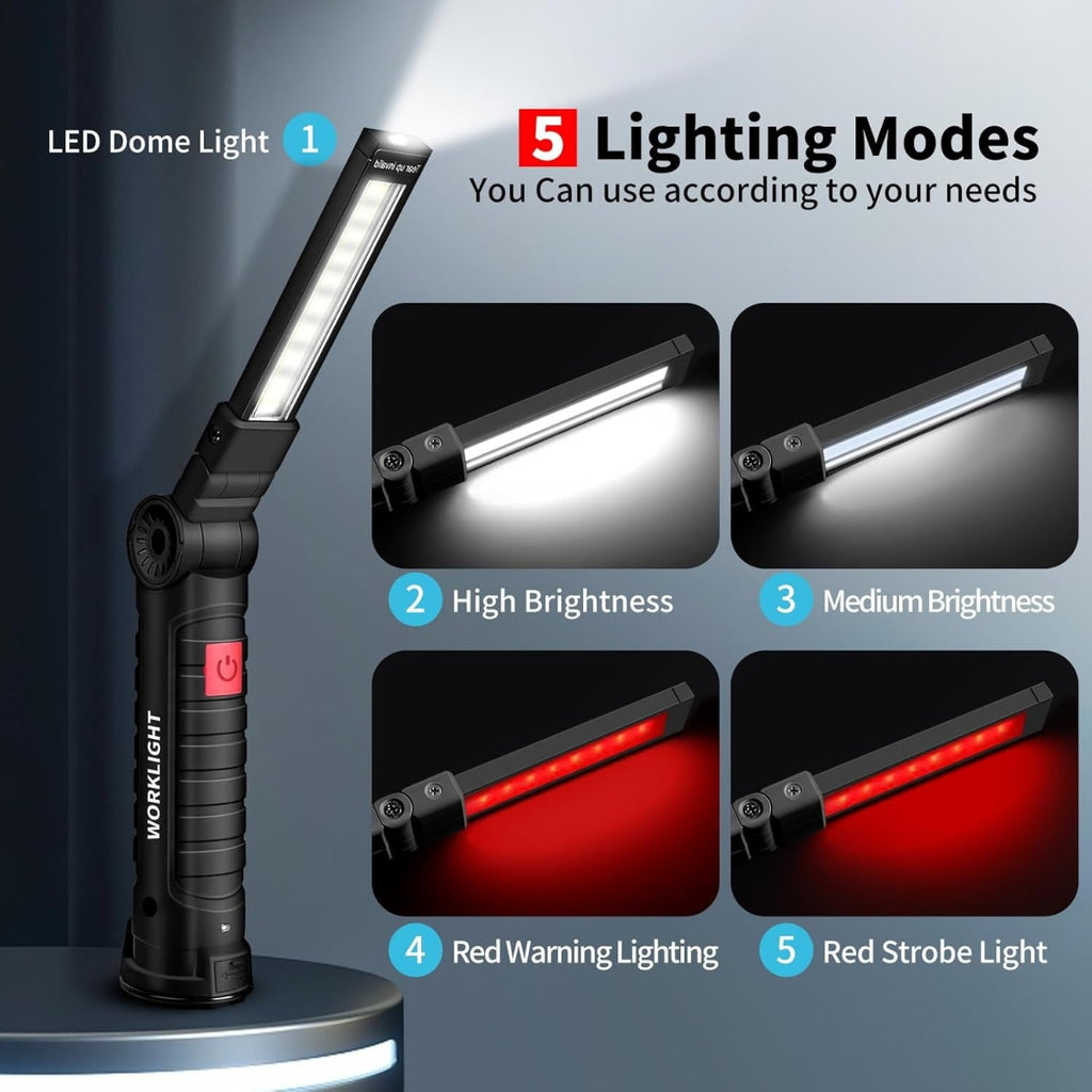 ZANOID 2-Pack Rechargeable LED Work Light | Magnetic Base, 180° Rotate, 5 Modes | Mechanic Flashlight for Car Repair & Under Hood - ZANOID Work Lights