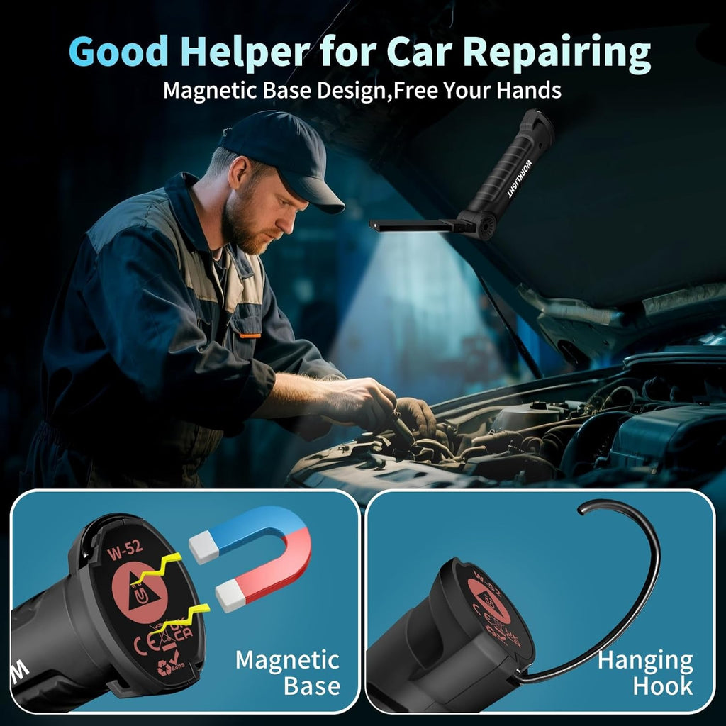 ZANOID Rechargeable LED Work Light Flashlight with Magnetic Base (2-Pack)