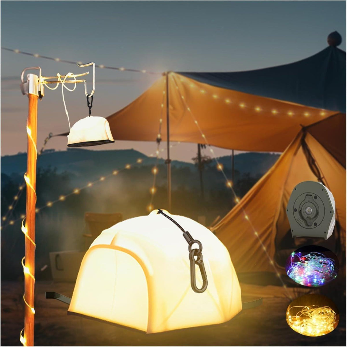 ZANOID Rechargeable Camping String Lights | 49.2ft LED, 6 Modes, USB-C | Waterproof for Tent, Patio & Christmas Decor - ZANOID String Lights
