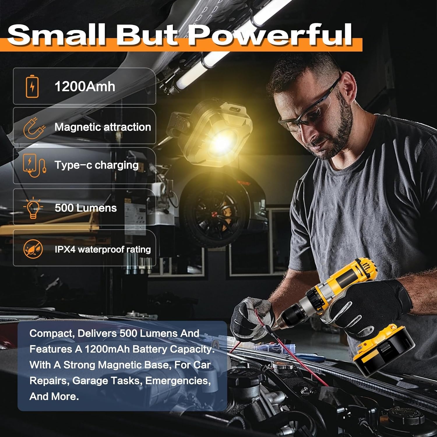 ZANOID Mini Rechargeable Magnetic Work Light (500 Lumens, 2-Pack)