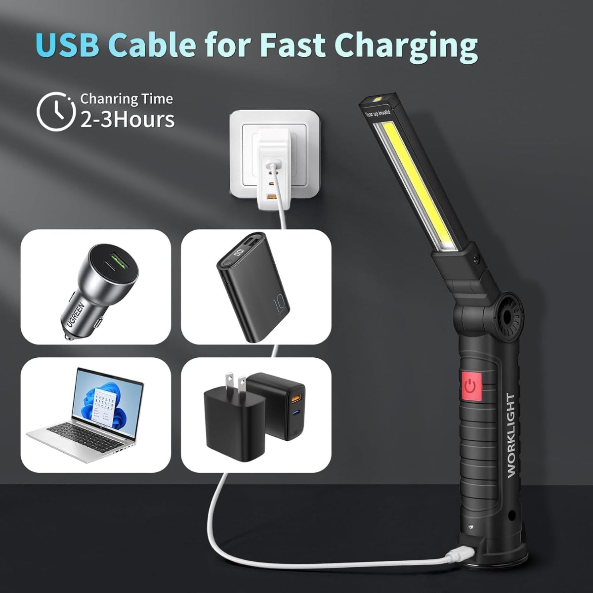 ZANOID 2-Pack Rechargeable LED Work Light | Magnetic Base, 180° Rotate, 5 Modes | Mechanic Flashlight for Car Repair & Under Hood - ZANOID Work Lights