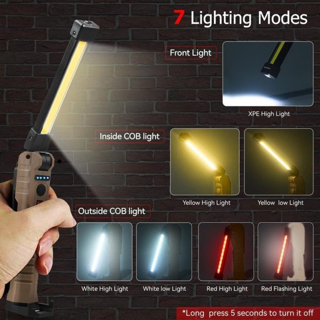 ZANOID Rechargeable LED Work Light | Magnetic Base, Hanging Hook, 180° Rotate, 5 Modes | Mechanic Flashlight for Garage & Car Repair - ZANOID Work Lights
