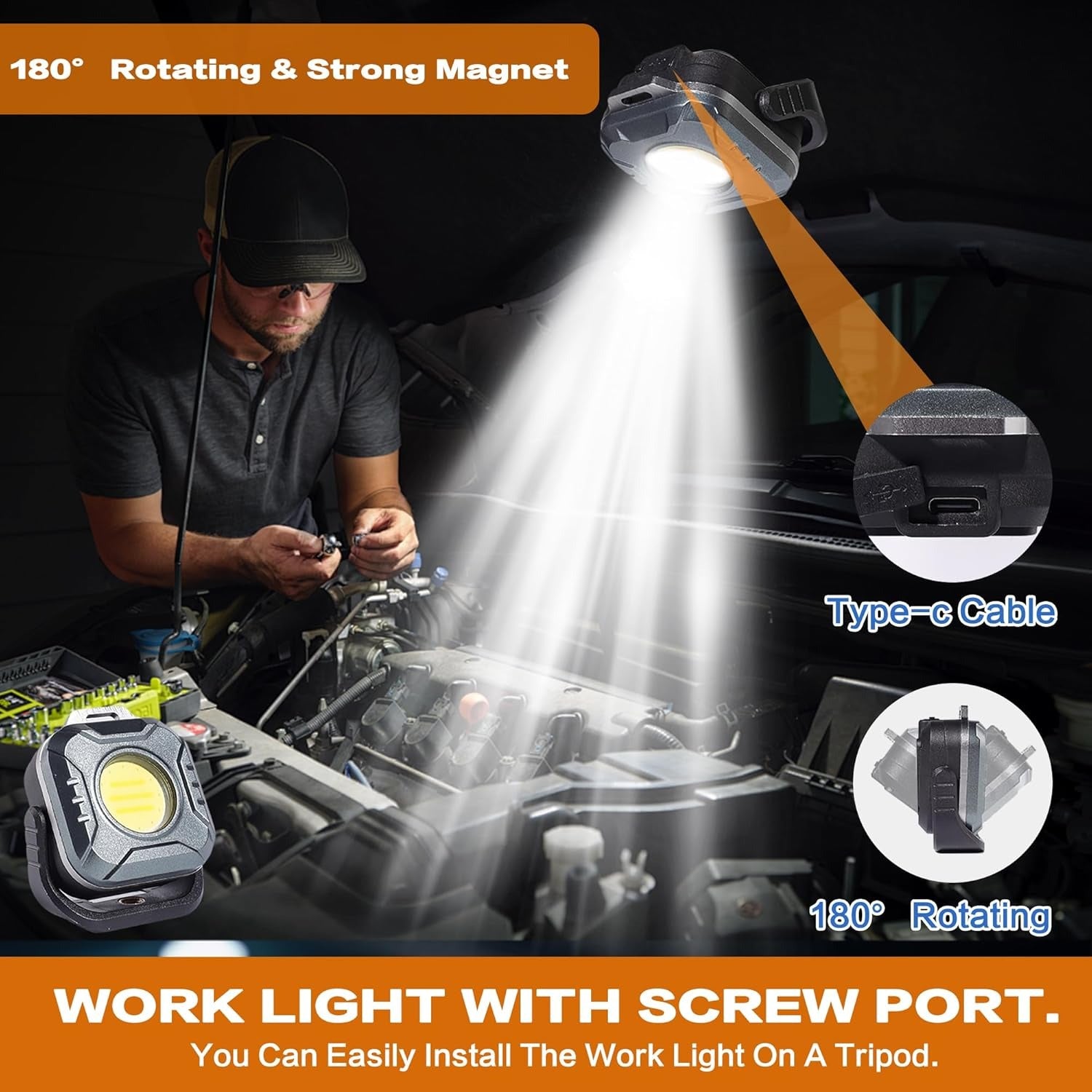 ZANOID Mini Rechargeable Magnetic Work Light (500 Lumens, 2-Pack)