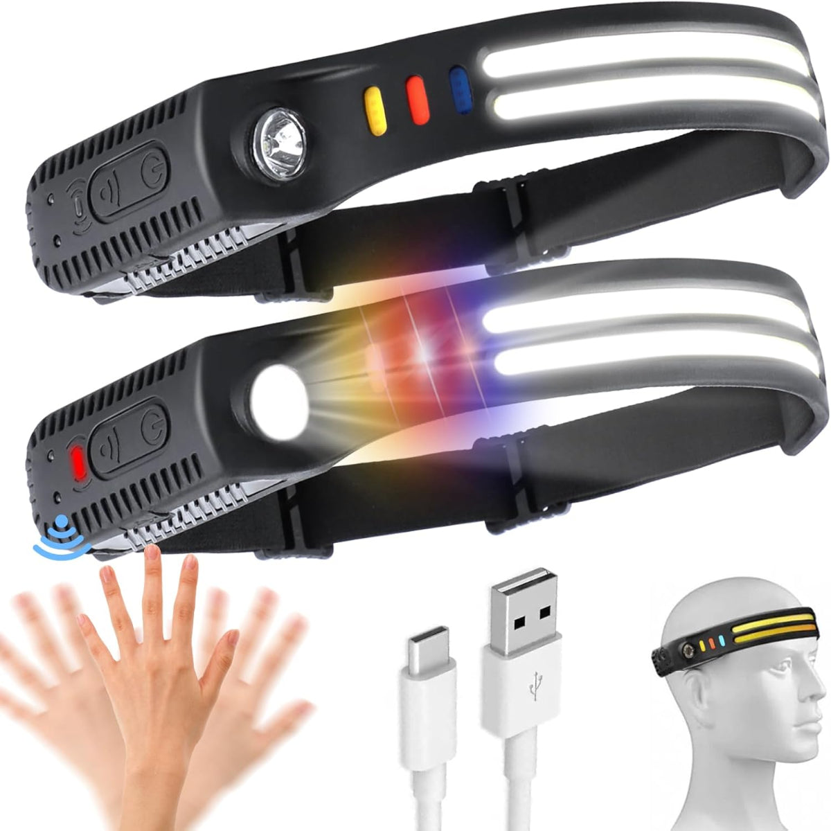 ZANOID Rechargeable Headlamp | 230° Wide Beam, Motion Sensor, 5 Modes | Waterproof LED Head Light for Running, Camping & Work - ZANOID Headlamps