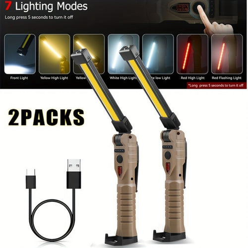 ZANOID 2Packs Rechargeable LED Work Light | Magnetic Base, Hanging Hook, 180° Rotate, 5 Modes | Mechanic Flashlight for Garage & Car Repair