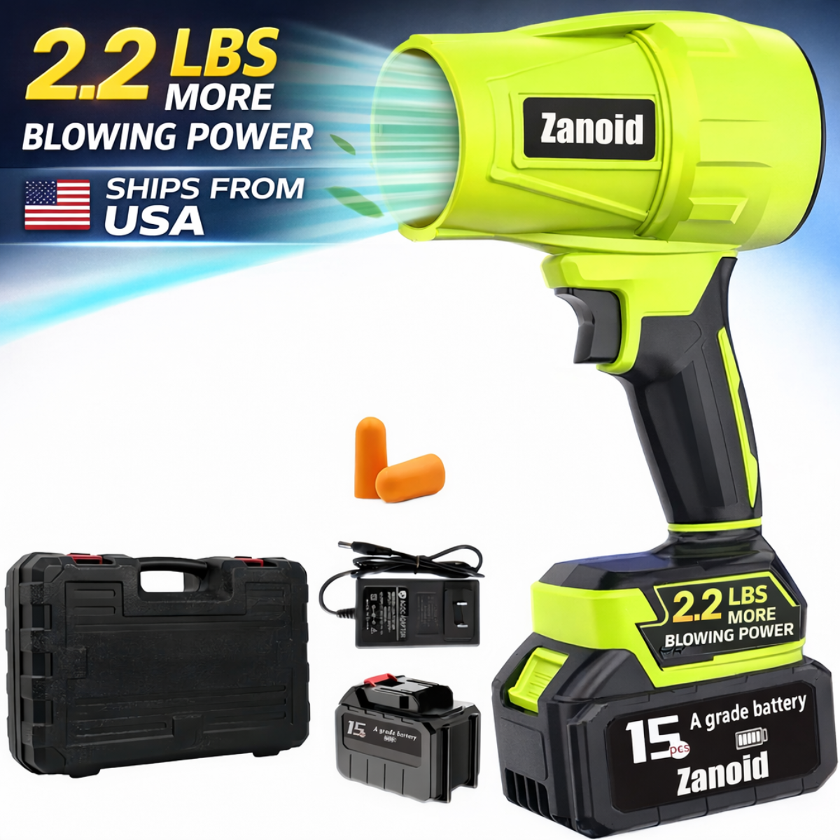ZANOID Cordless Turbo Jet Leaf Blower | Lightweight 2.2LBS/3.1LBS | High-Thrust for Leaves, Car Drying & Workshop Cleanup - ZANOID Leaf Blowers