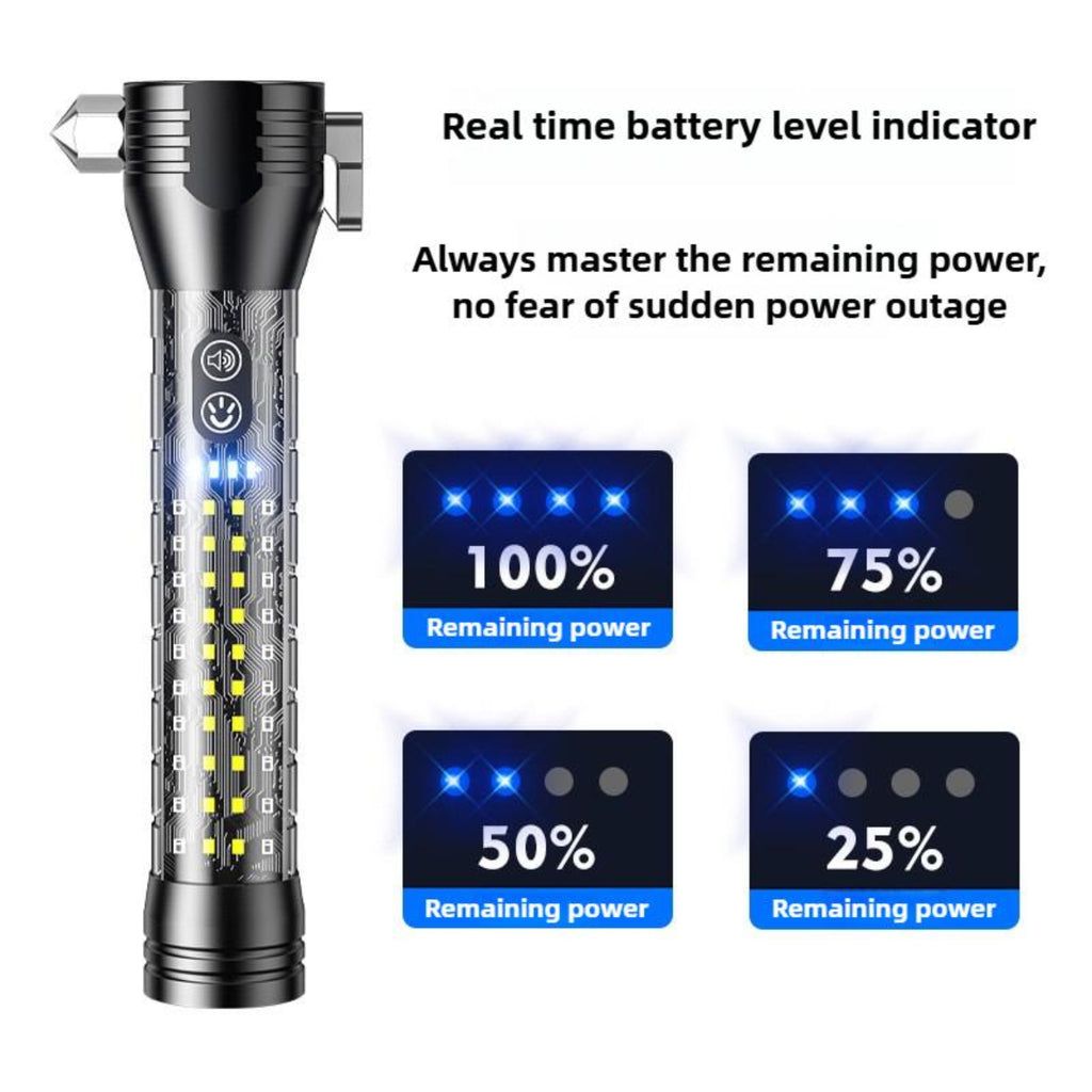 ZANOID Solar Rechargeable Tactical Flashlight | LED with Glass Breaker & Seatbelt Cutter | Waterproof for Camping & Car Emergency - ZANOID Camping Lights