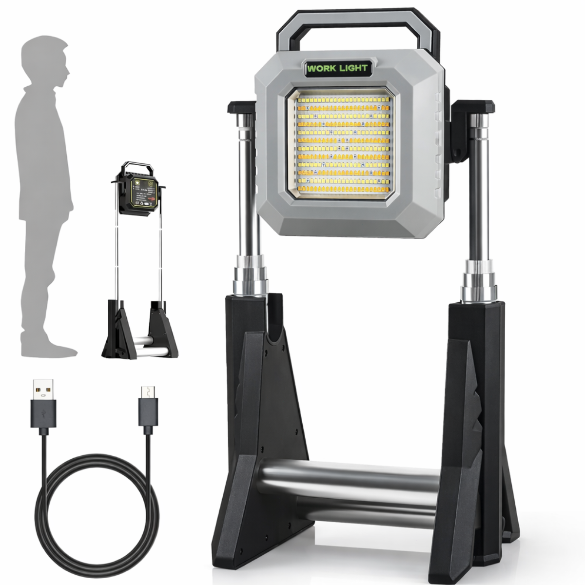 ZANOID Rechargeable LED Work Light with Integrated Stand | 3000 Lumens, 9000mAh | Portable Flood Light for Construction & Camping - ZANOID Work Lights