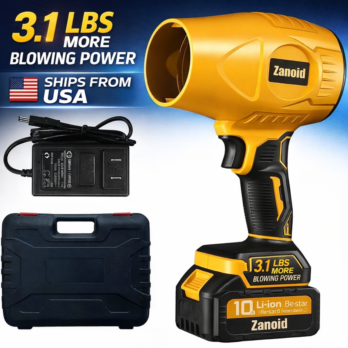 ZANOID Cordless Turbo Jet Leaf Blower | Lightweight 2.2LBS/3.1LBS | High-Thrust for Leaves, Car Drying & Workshop Cleanup - ZANOID Leaf Blowers